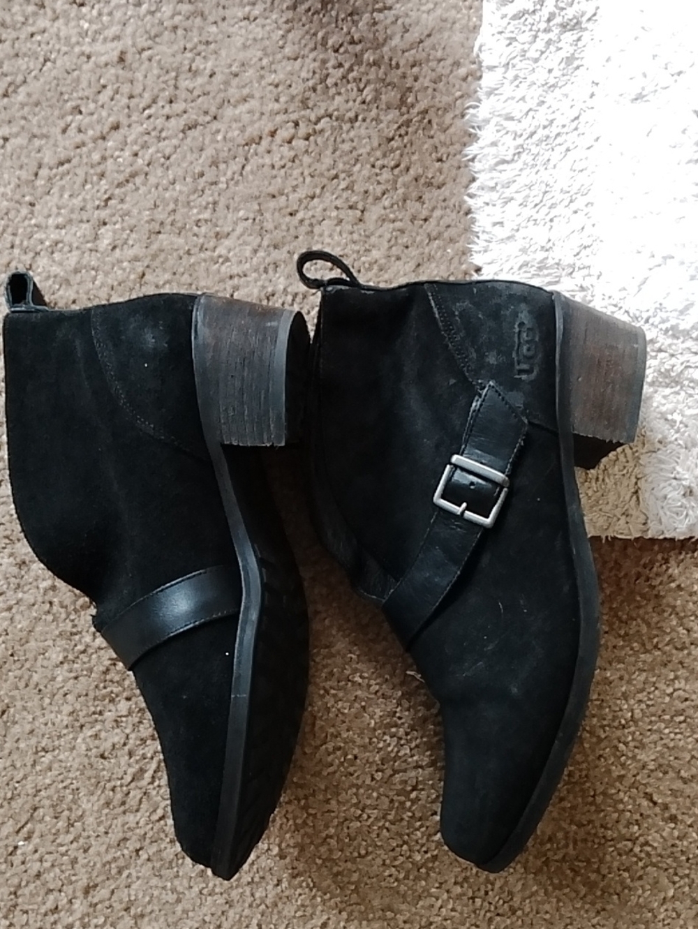 UGG Black Suede Ankle Boots with Buckle Strap